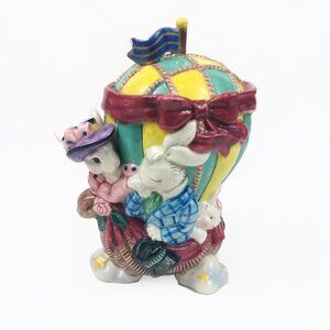 Vintage 1995 Fitz & Floyd Bunnies Hot Air Balloon Cookie Jar